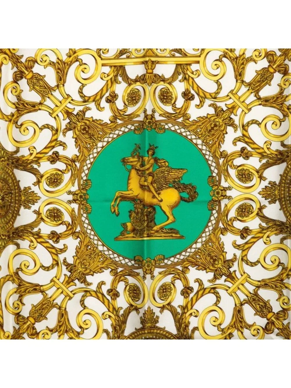 Hermes Carre 90 les Tuileries Roulis Park Scarf Green Gold Silk